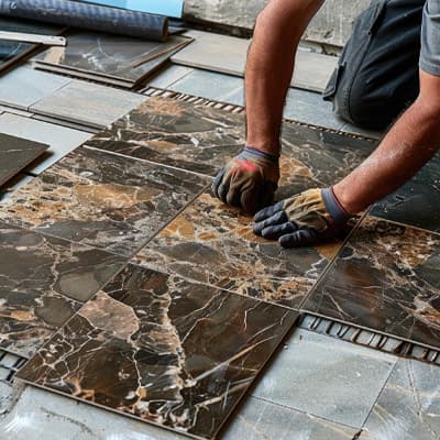 Marble floor polishing in progress